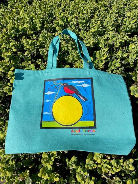 Tote Bag with Robin on Yellow Yarn Ball