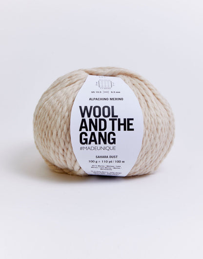 Alpachino Merino, Ball of yarn with 'Wool and the Gang' label on a white background