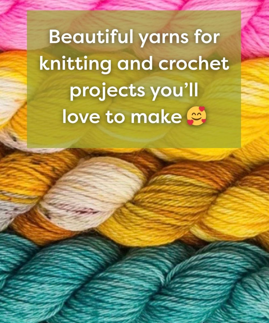 Colorful hand-dyed yarn skeins for knitting and crochet projects at Apple Yarns
