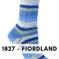 Berroco Comfort Sock self striping yarn is a nylon, acrylic blend, sock weight that makes beautiful super wash socks, Fiordland 1827.