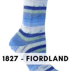 Berroco Comfort Sock self striping yarn is a nylon, acrylic blend, sock weight that makes beautiful super wash socks, Fiordland 1827.