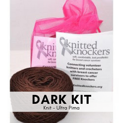 This is an image of one of the Knitted Knockers Kit with dark brown yarn.
